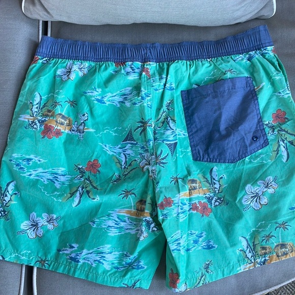 Quiet Storm Hawaiian print Green and Blue bathing suit trunks Mens XL - Picture 7 of 12